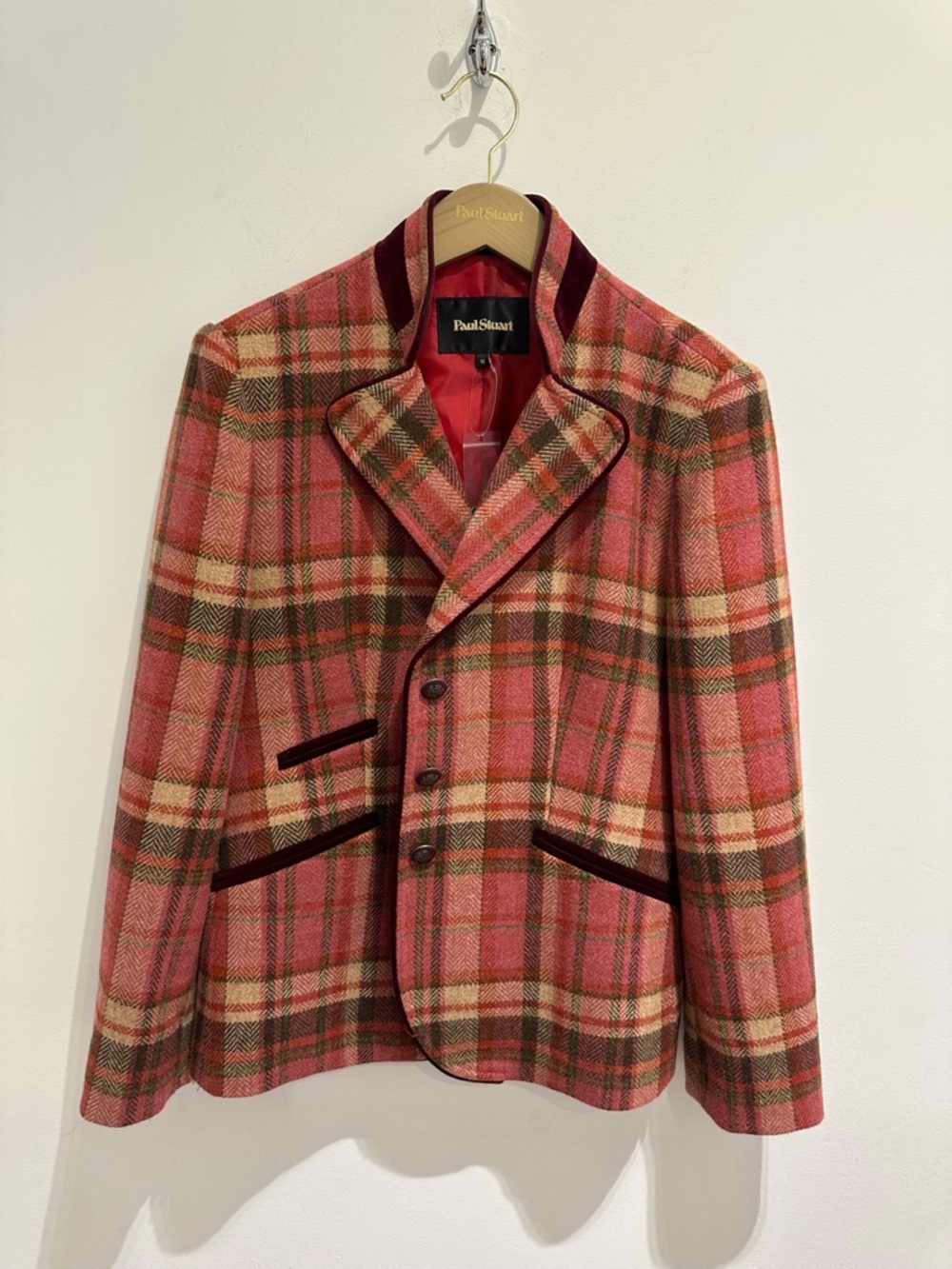 Paul Stuart Pink & Green Plaid Wool Blazer